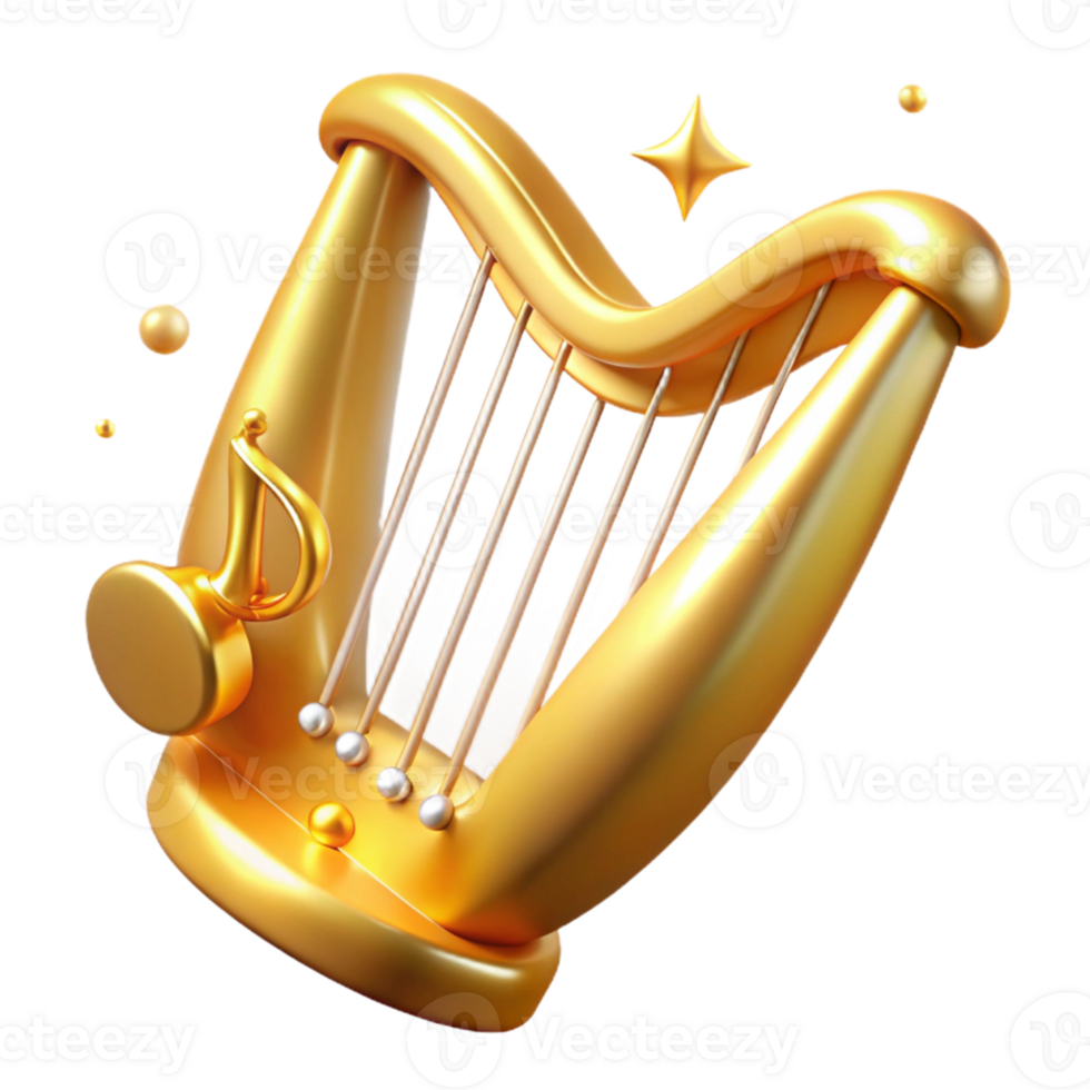 vibrant traditional Golden Harp 3D Render professional png