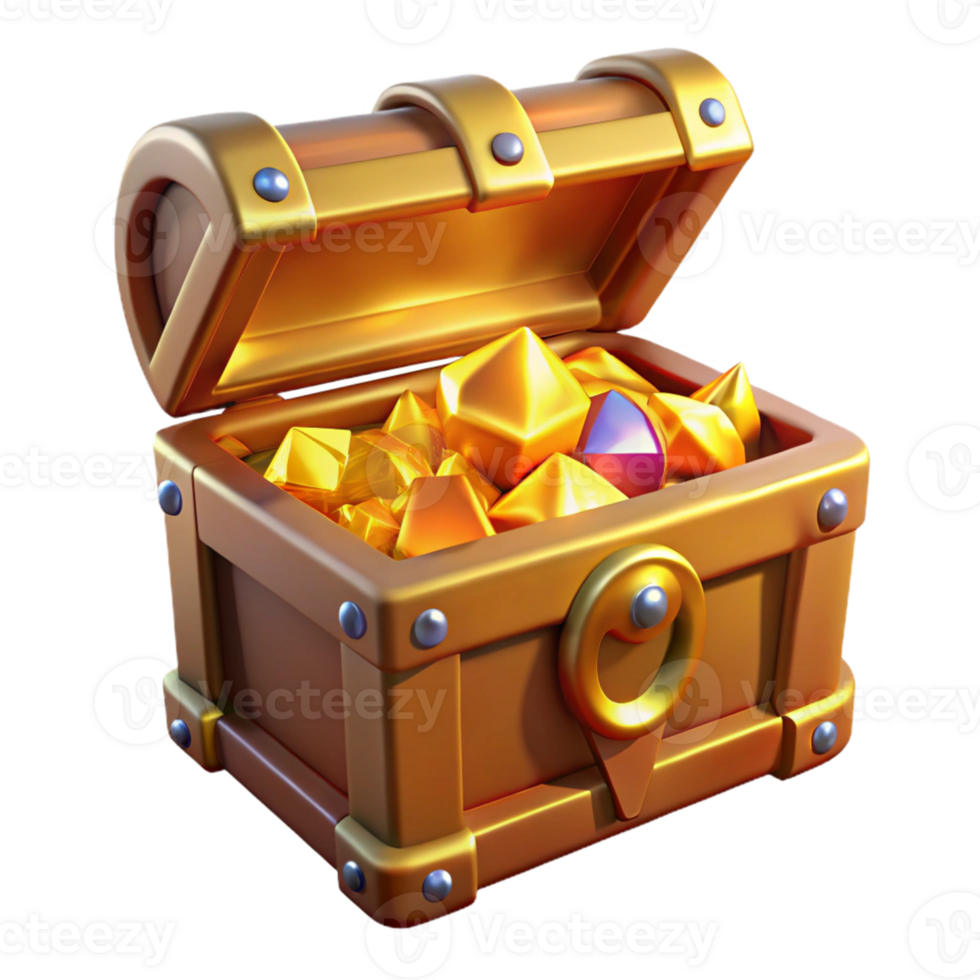 stunning modern Golden Treasure Chest 3D Render authentic png