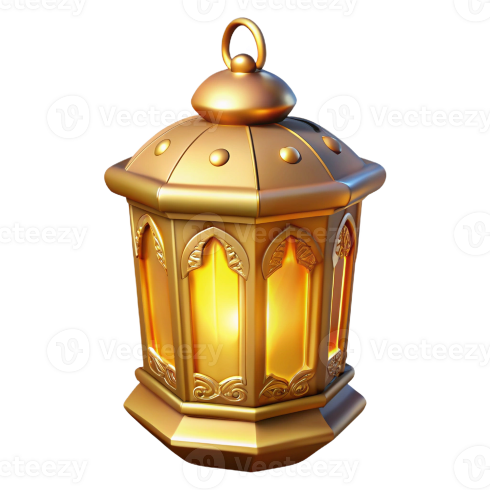 stunning abstract Golden Ramadan Lantern 3D Render genuine png