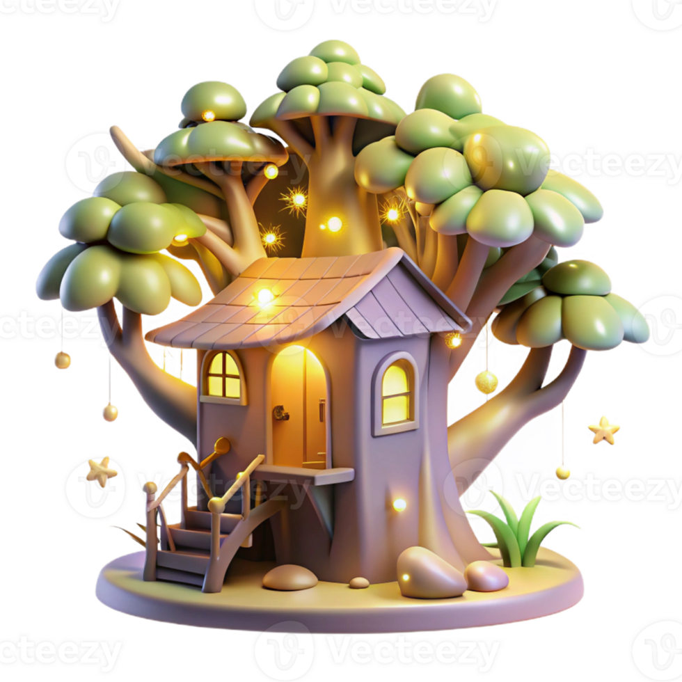 beautiful rustic Enchanted Treehouse 3D Render premium png