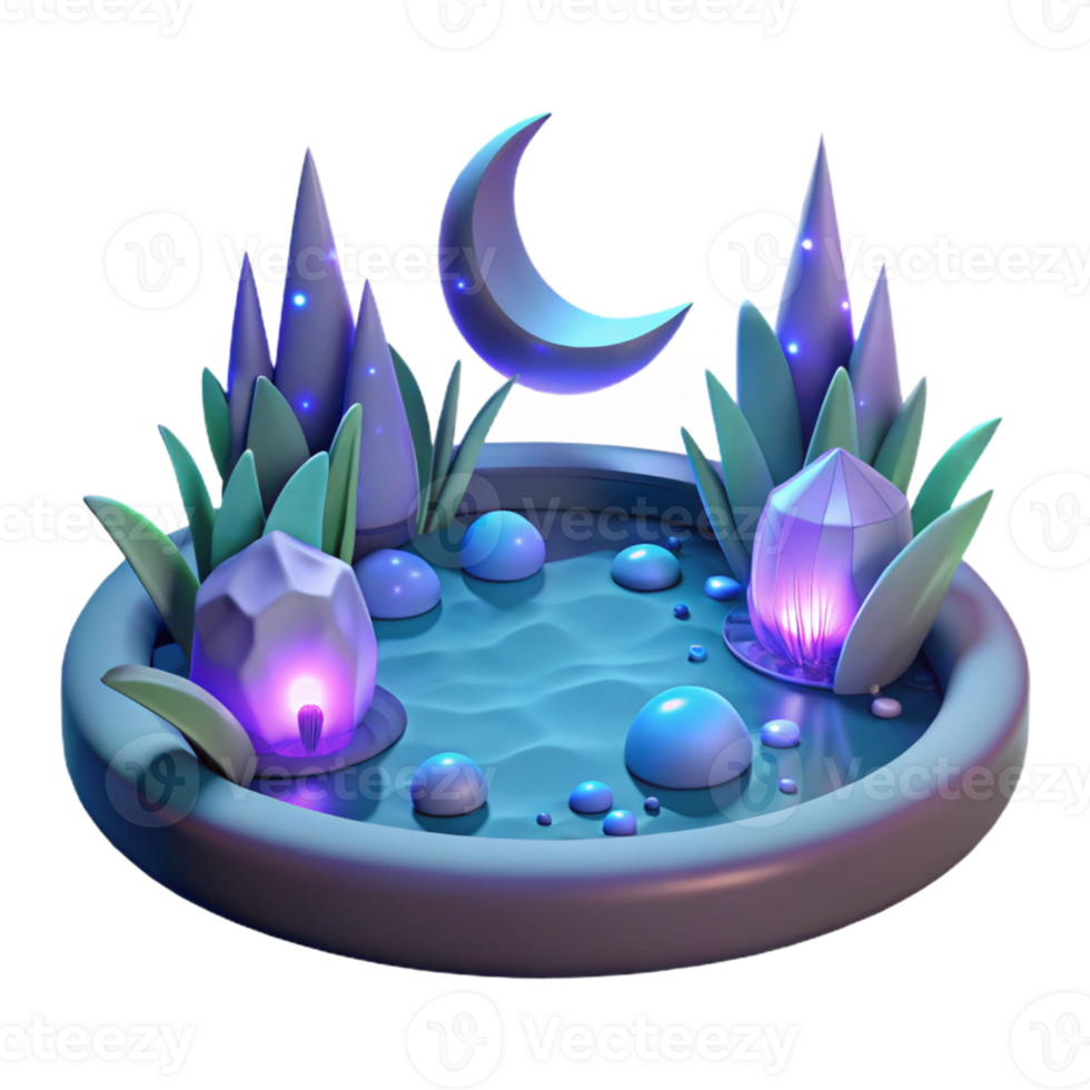 wonderful artistic Enchanted Moonlit Pond 3D Illustration original png
