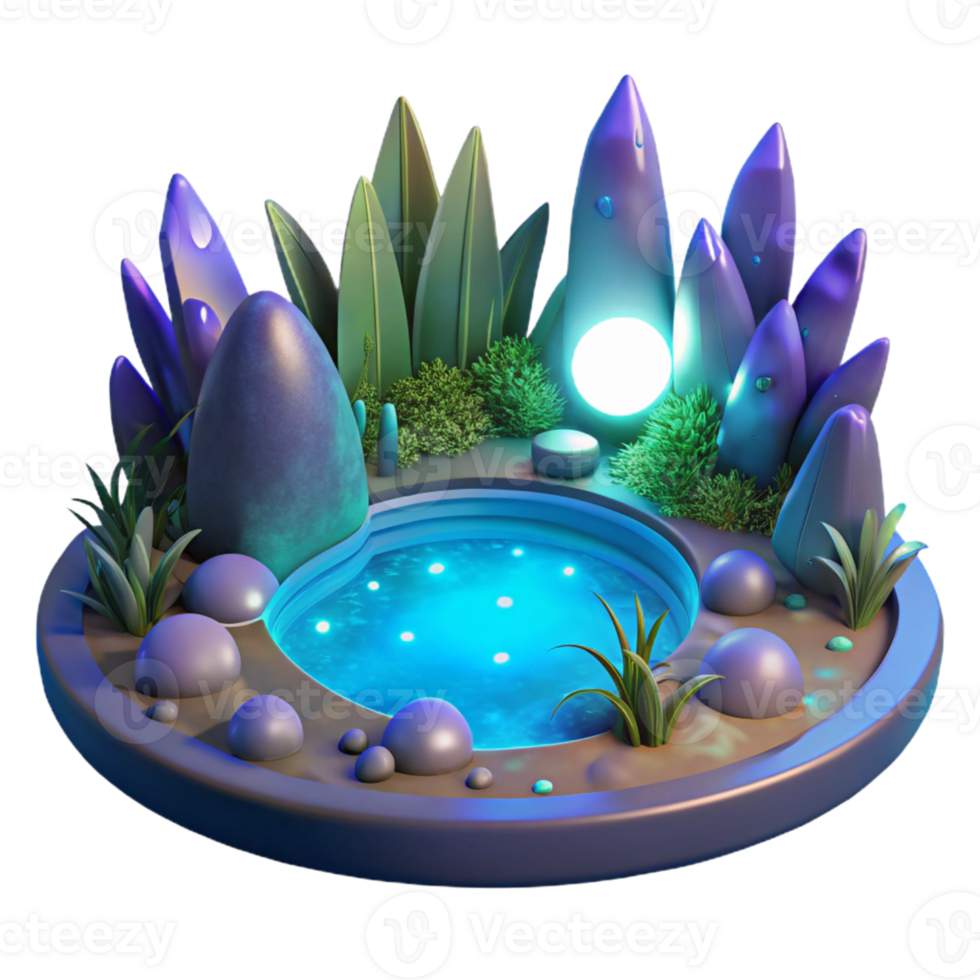 elegant vintage Enchanted 3D Pond Illustration 4K png