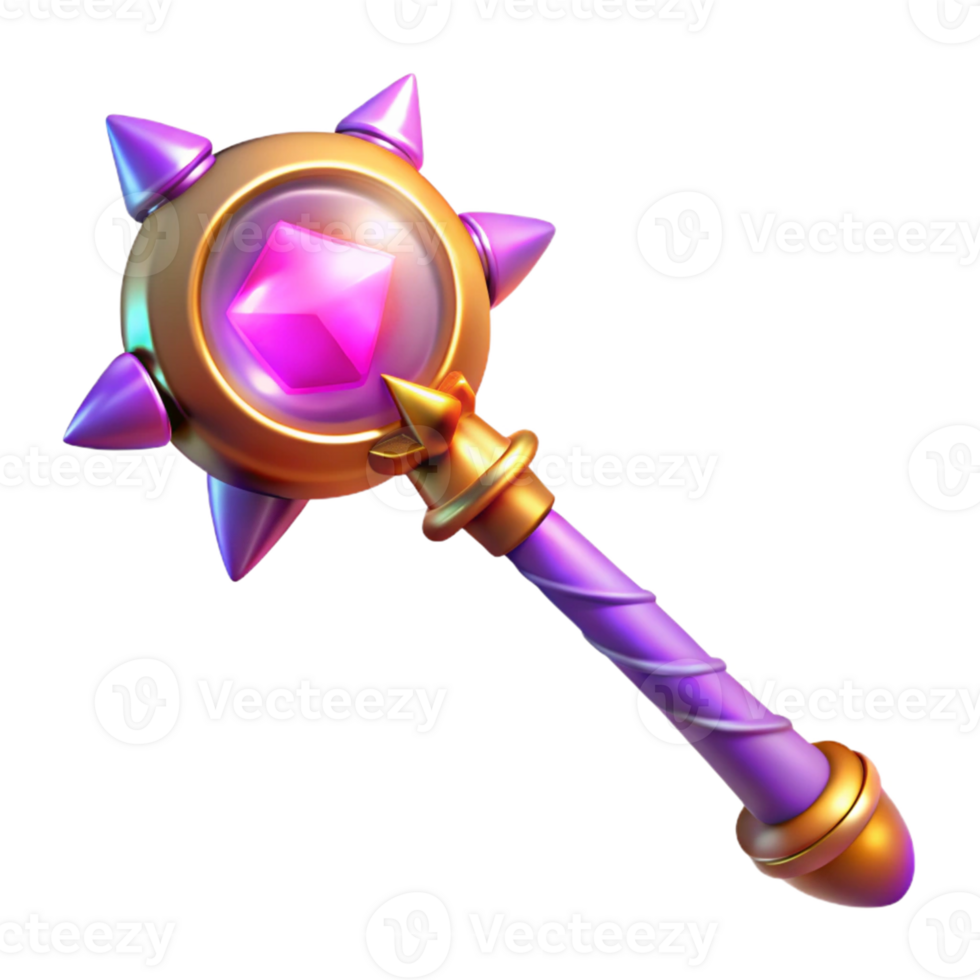 serene artistic 3D Render Purple Gold Spiked Crystal Wand authentic png