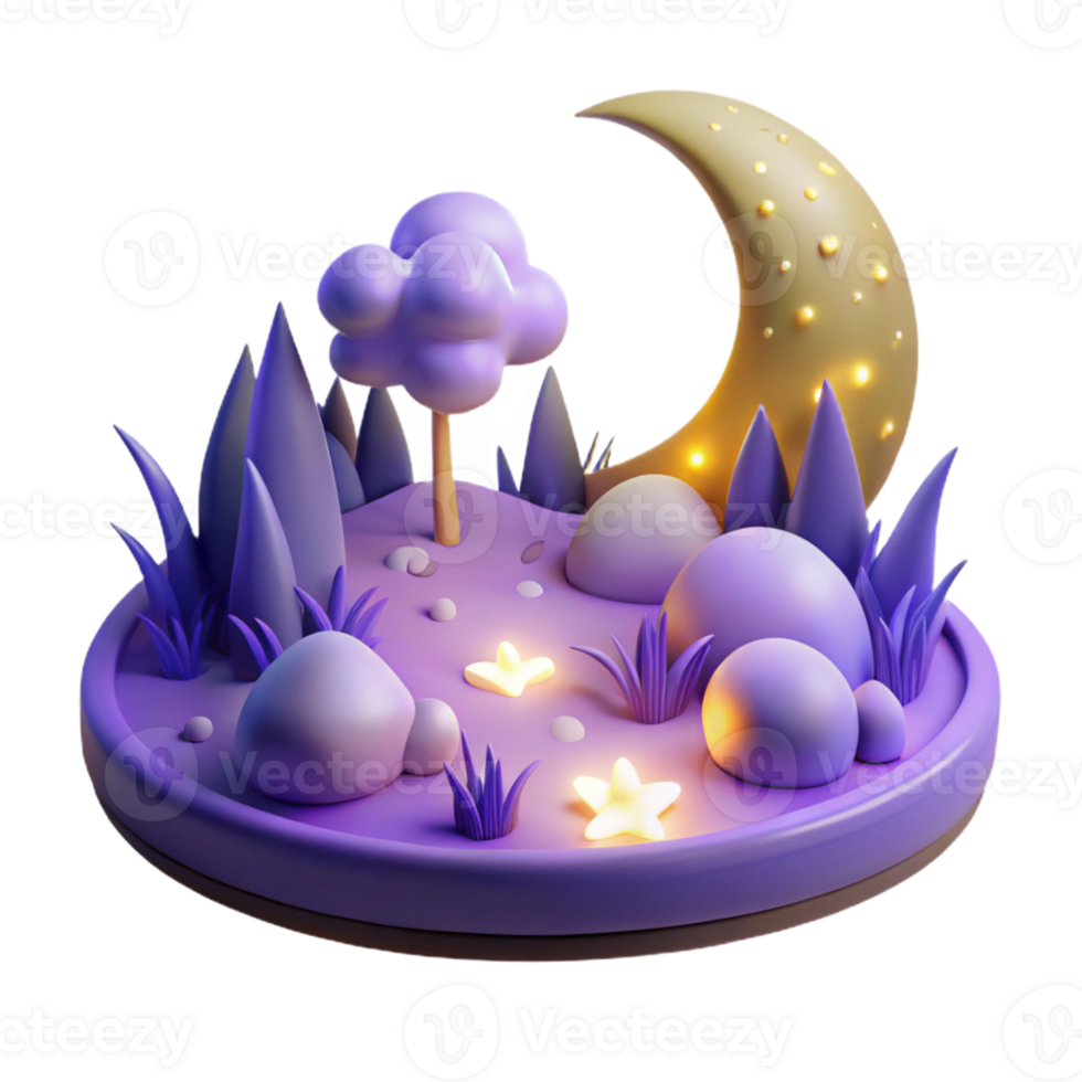 magnificent contemporary 3D Night Scene Illustration, Moonlit Landscape premium png
