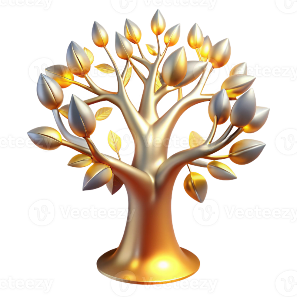 vibrant minimalist Golden 3D Tree Illustration genuine png