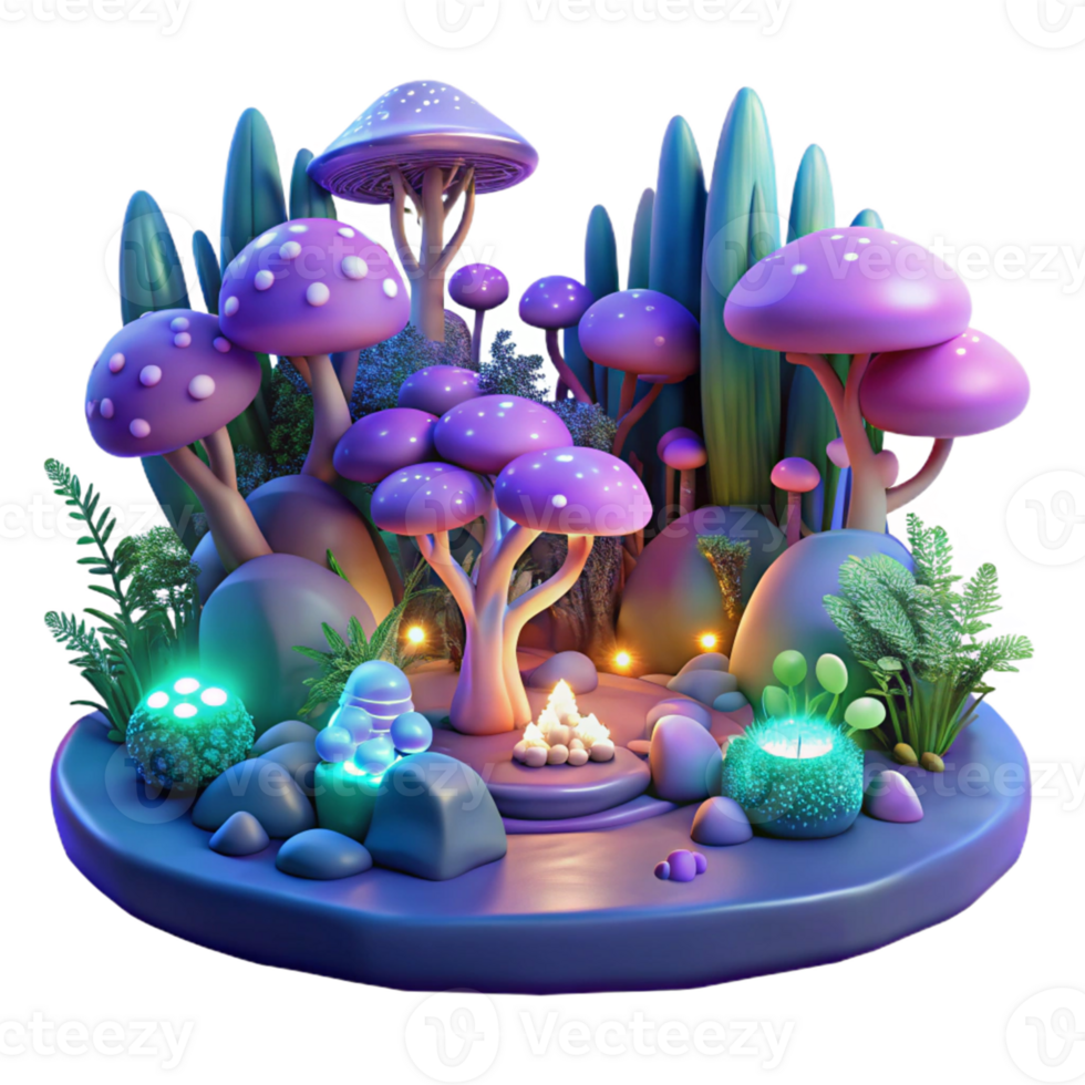 magnificent abstract Enchanted 3D Mushroom Forest Illustration professional png