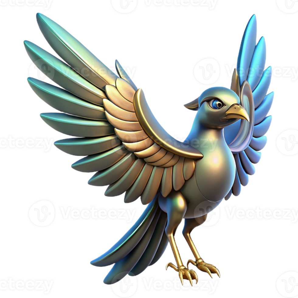 beautiful artistic Metallic Bird 3D Illustration professional png