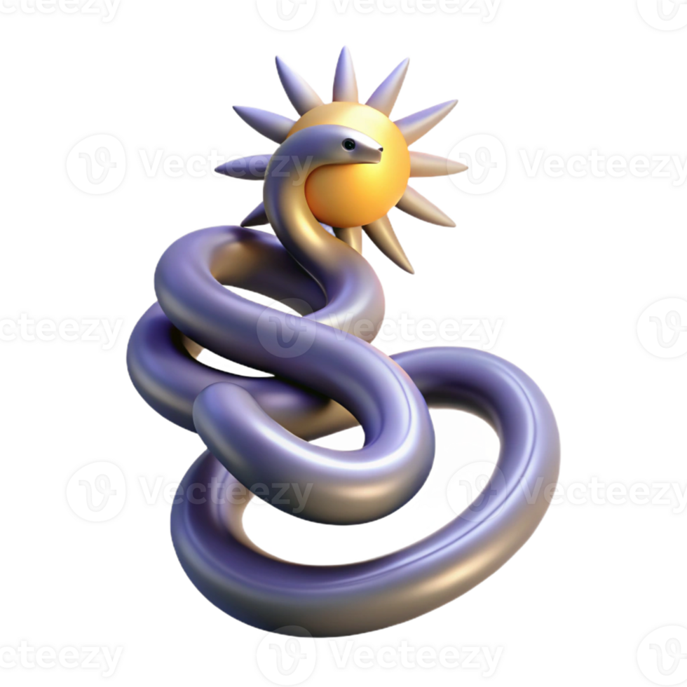 serene creative 3D Illustration Purple Snake Sun Abstract authentic png