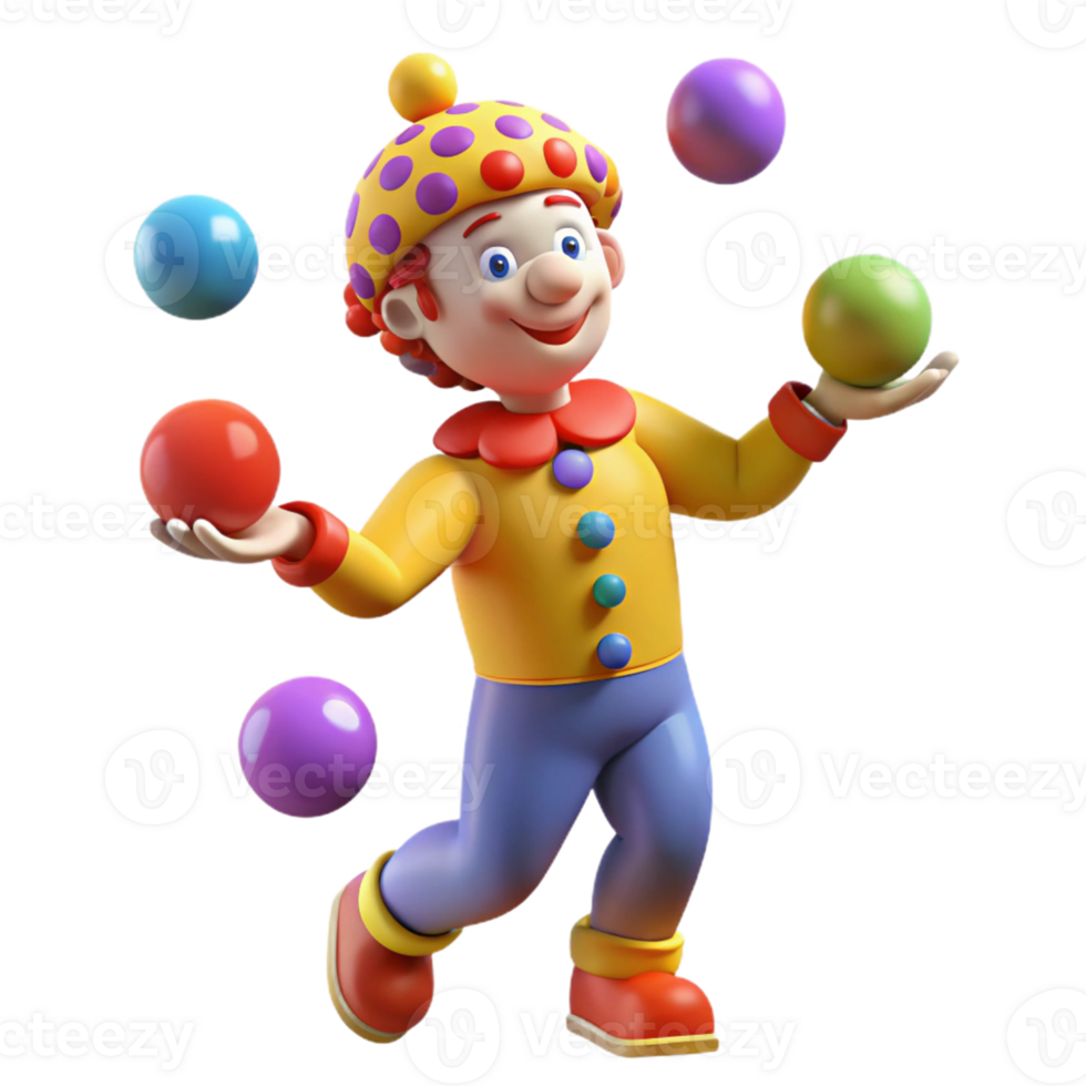 dramatic traditional Cheerful 3D Juggling Clown Illustration high quality png