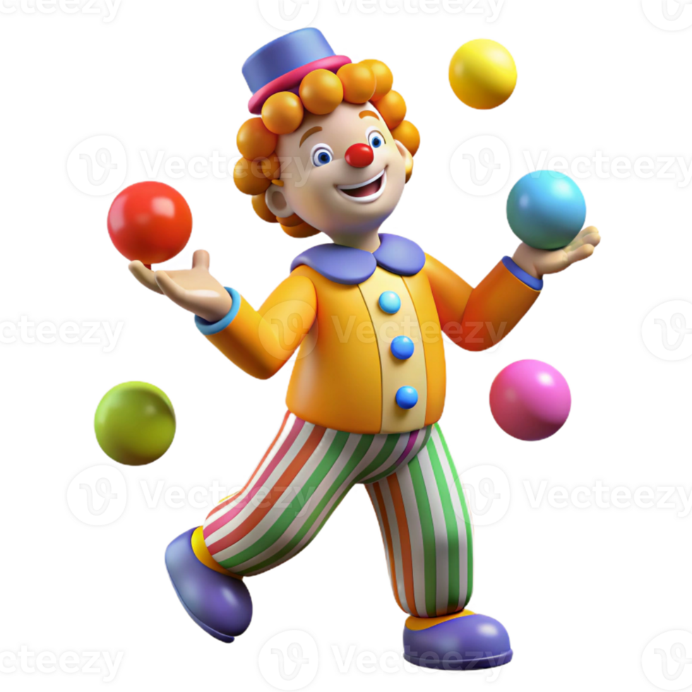 serene creative 3D Cartoon Juggling Clown Illustration 4K png