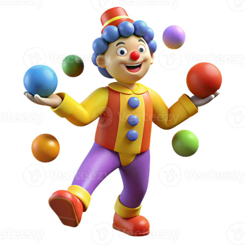 impressive contemporary Joyful 3D Clown Juggling Colorful Balls Illustration 4K png