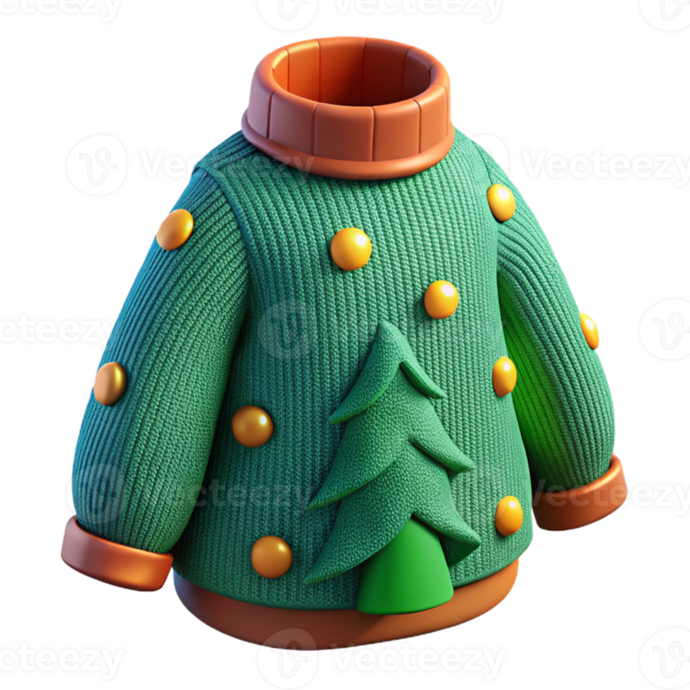 vibrant artistic 3D Render Green Christmas Sweater Illustration professional png