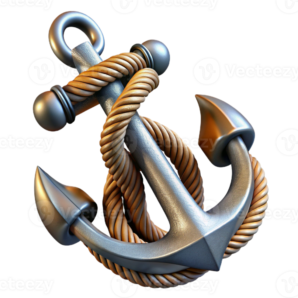 stunning artistic 3D Render of Metal Anchor with Rope premium png