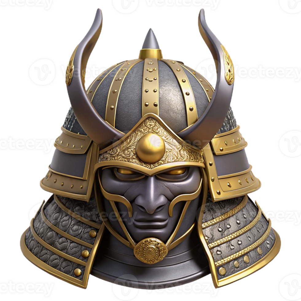 elegant minimalist 3D Render Samurai Helmet Gold Accents original png