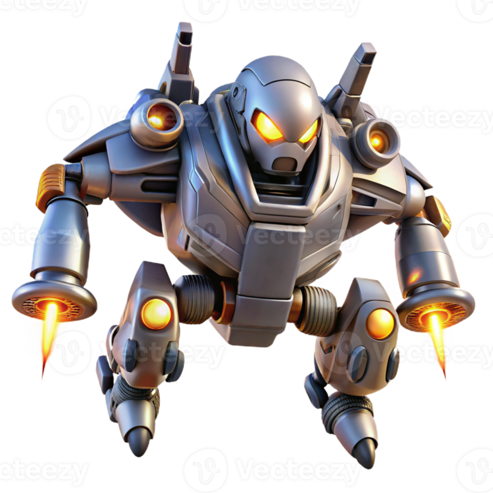 extraordinary minimalist Flying Combat Robot 3D Illustration professional png