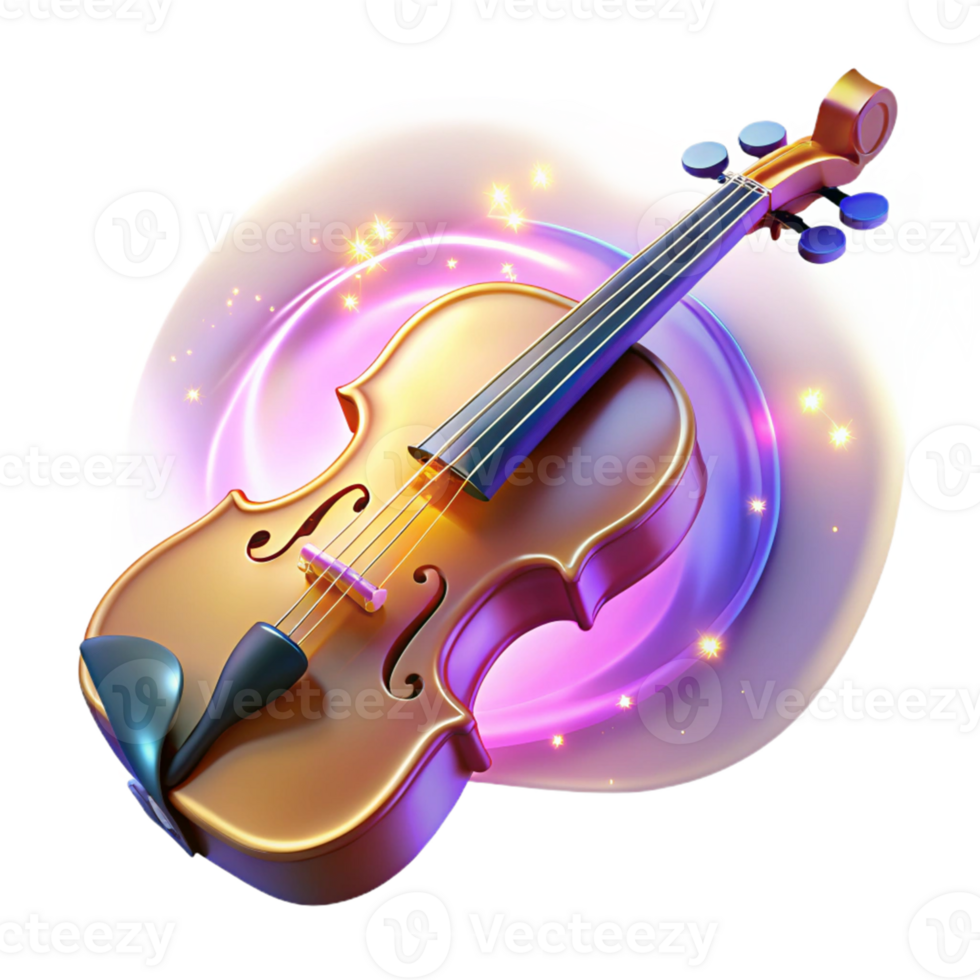 wonderful rustic 3D Violin Illustration Sparkling Music Background original png