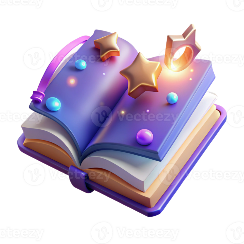 impressive minimalist 3D Book Illustration with Stars authentic png