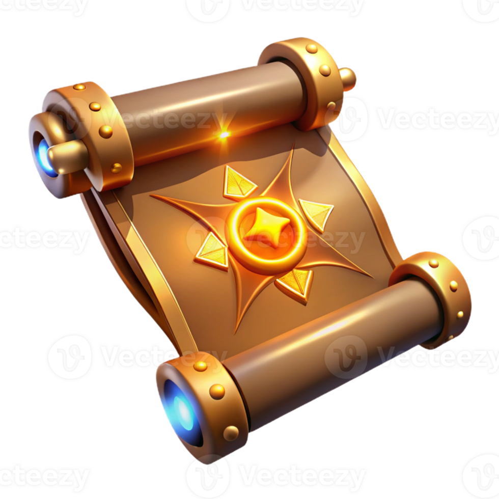 dramatic minimalist Golden Scroll 3D Render high quality png