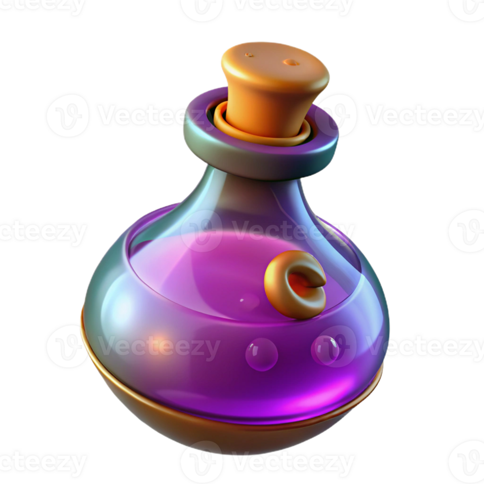 serene rustic 3D Render Purple Potion Bottle authentic png