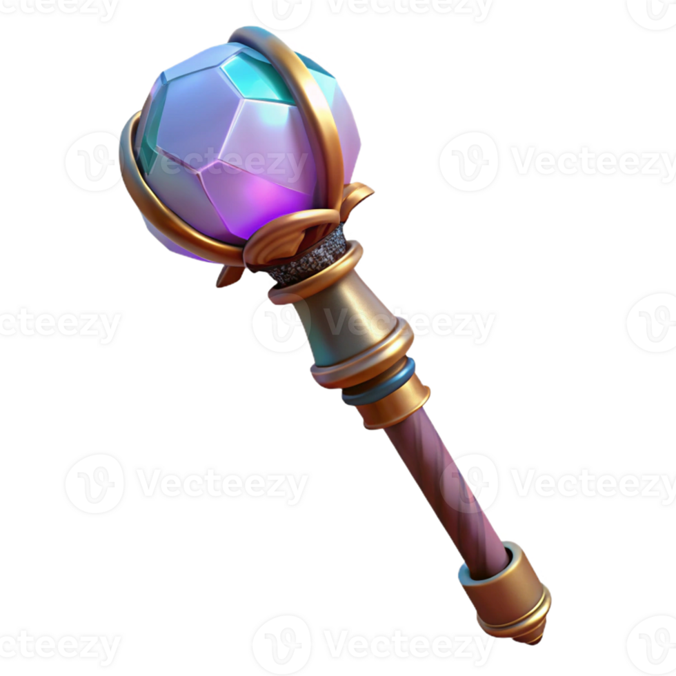 magnificent minimalist 3D Render Fantasy Scepter with Gemstone Orb professional png