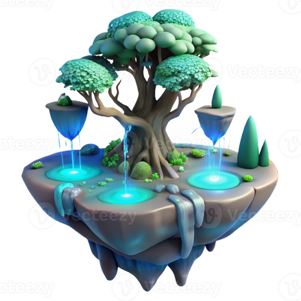 beautiful traditional Enchanted Floating Island 3D Render high quality png