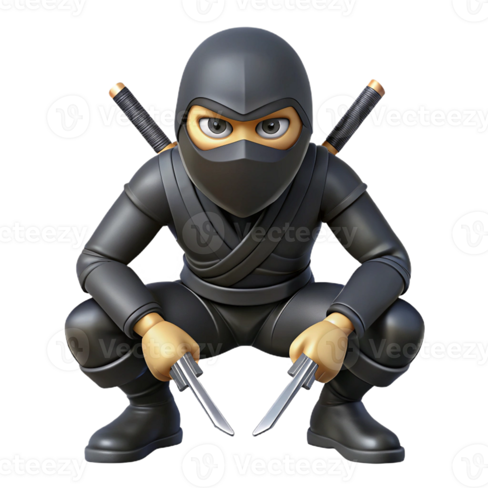 beautiful vintage 3D Cartoon Ninja Illustration exclusive png
