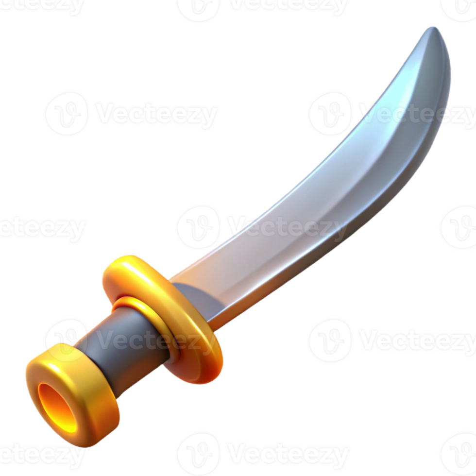 serene vintage 3D Render Golden Hilt Curved Sword Illustration high resolution png