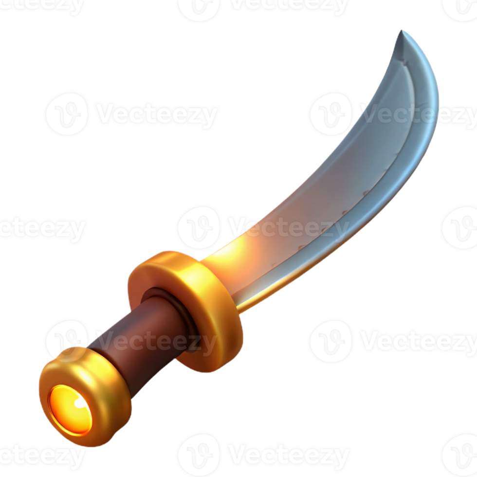 impressive rustic 3D Render Golden Hilt Curved Dagger high resolution png