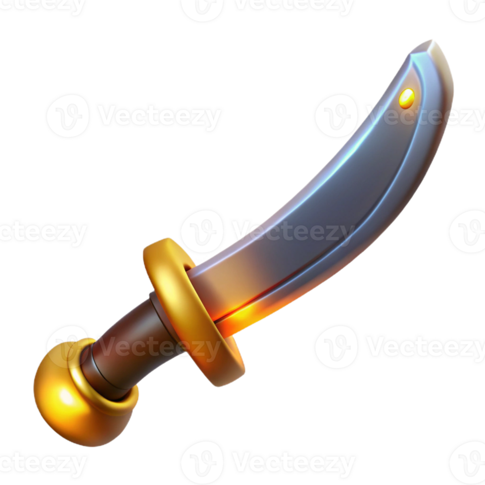 stunning traditional 3D Render of a Golden Hilt Scimitar authentic png