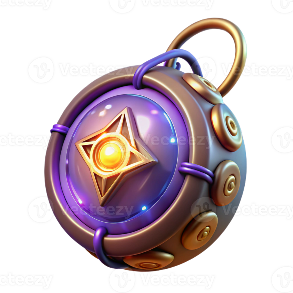wonderful modern 3D Render Purple Gold Orb with Star high resolution png