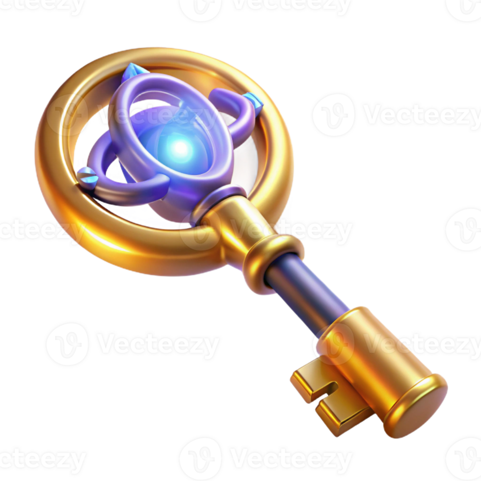 magnificent classic Golden Key 3D Render Illustration original png