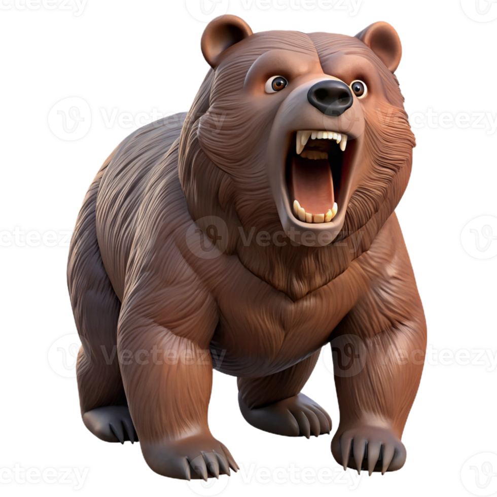 beautiful artistic Roaring Grizzly 3D Model genuine png