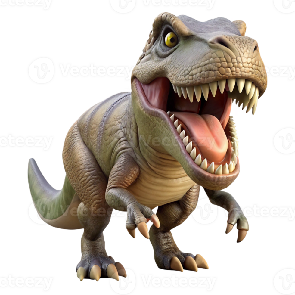 dramatic traditional Cartoon T-Rex 3D Render authentic png
