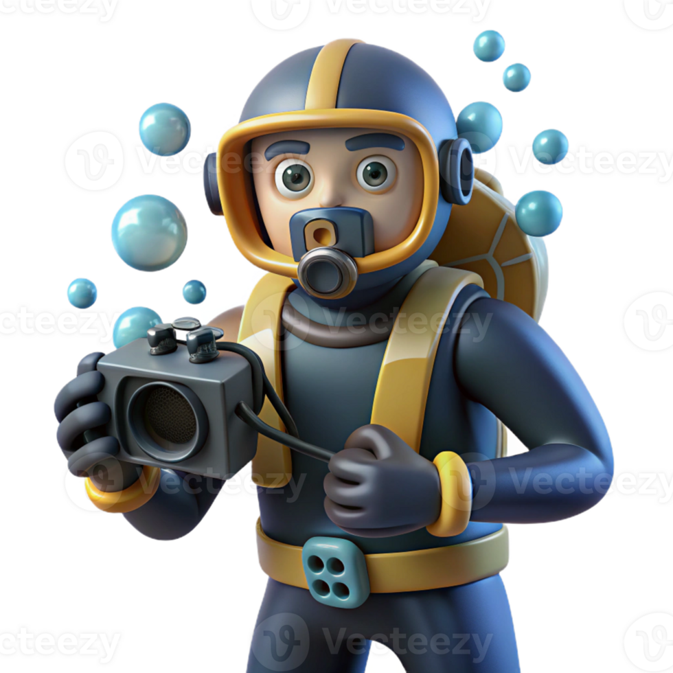 extraordinary traditional 3D Cartoon Diver with Radio high quality png