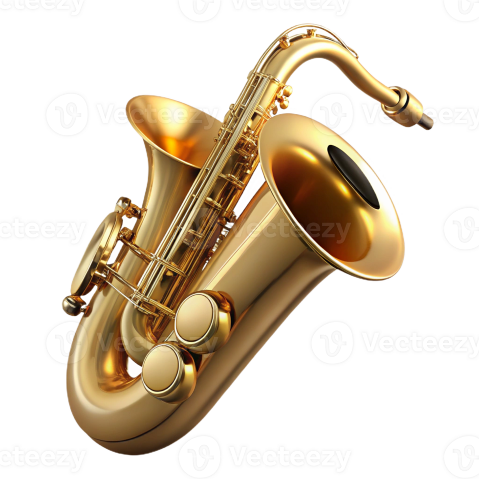 magnificent modern Golden Saxophone 3D Render genuine png