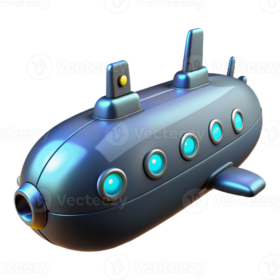 impressive traditional Cartoon Submarine 3D Render high quality png