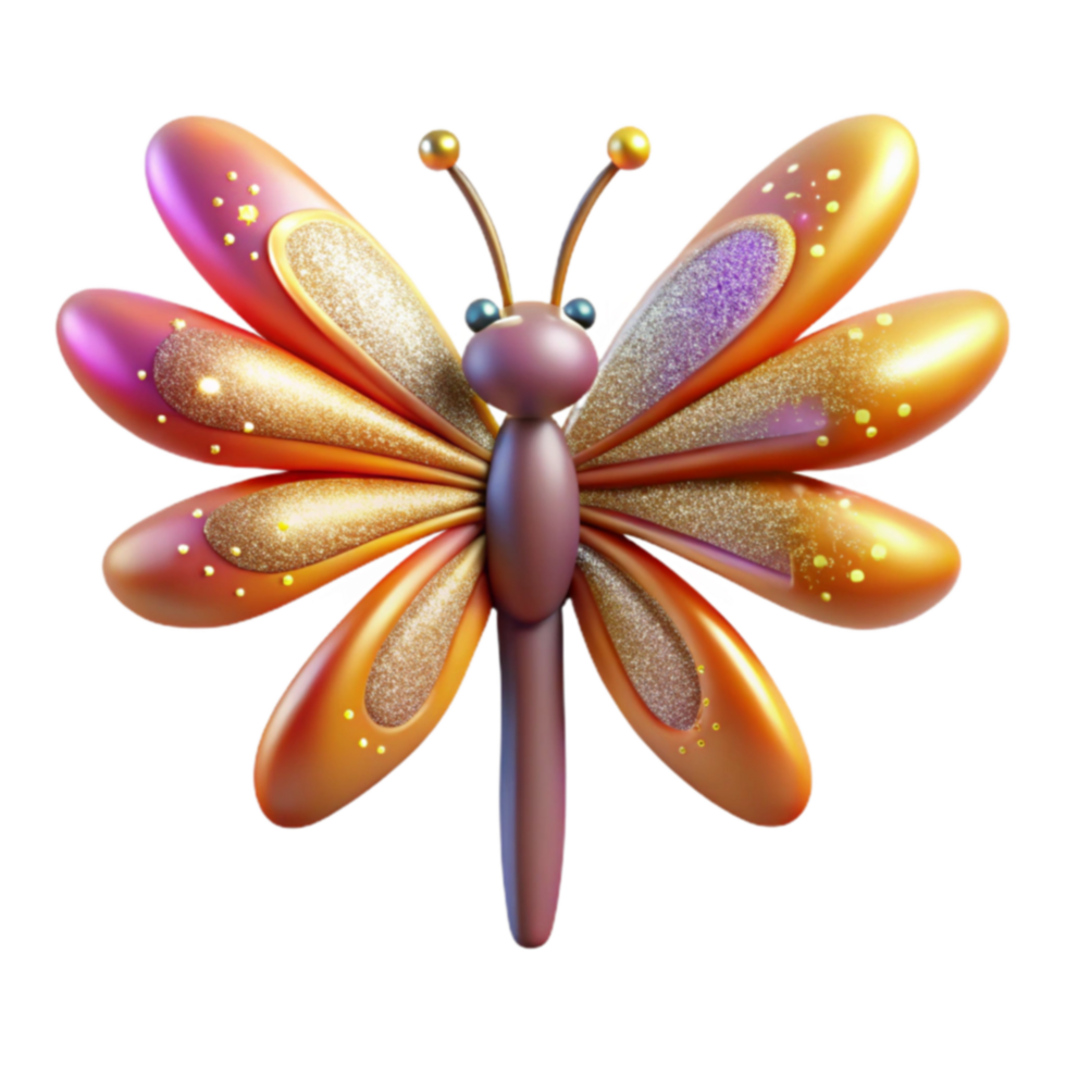 Sparkling Glitter Butterfly 3D Render of Insect png
