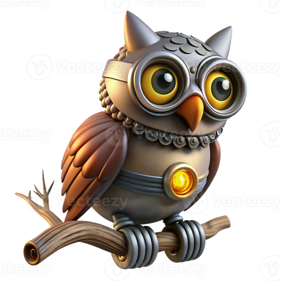 magnificent classic Mechanical Owl 3D Render authentic png