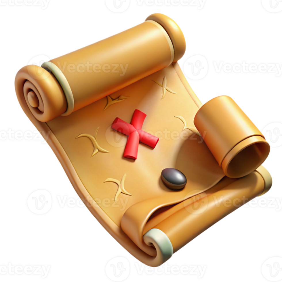 extraordinary rustic 3D Render of a Rolled-Up Parchment with a Cross Mark authentic png