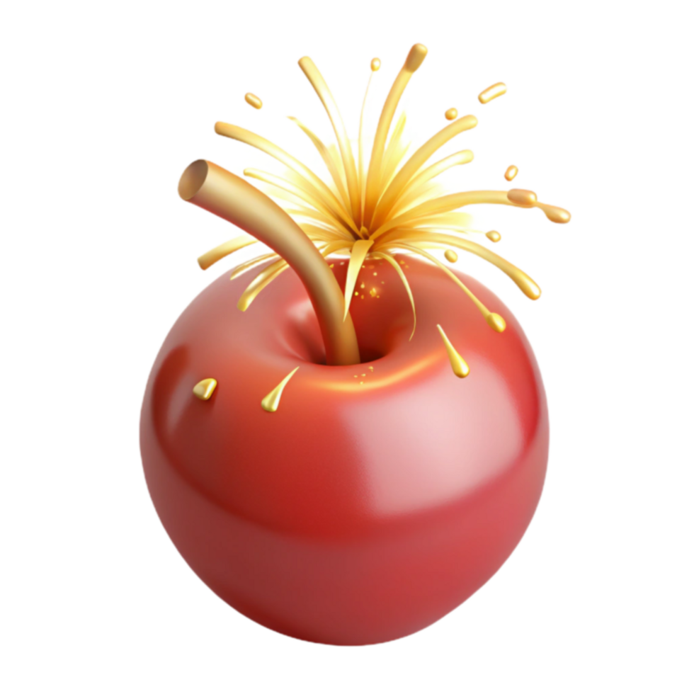 Exploding Fruit A Red Apple with Golden Fireworks png