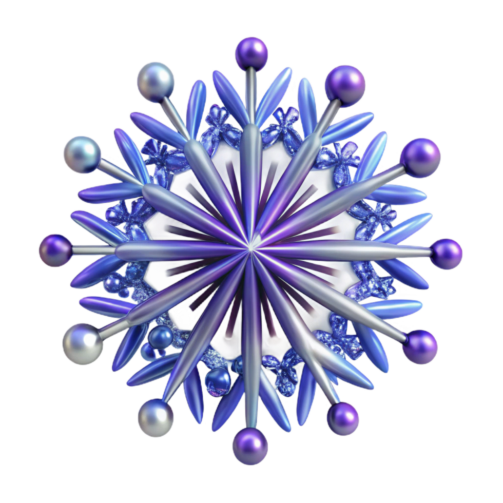 Iridescent Snowflake 3D Render of Geometric Crystal png