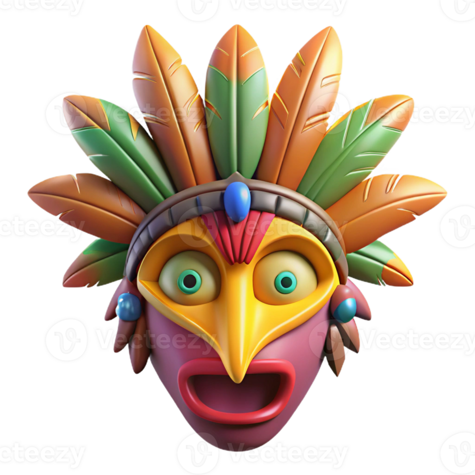 impressive rustic 3D Cartoon Tribal Mask Illustration high resolution png