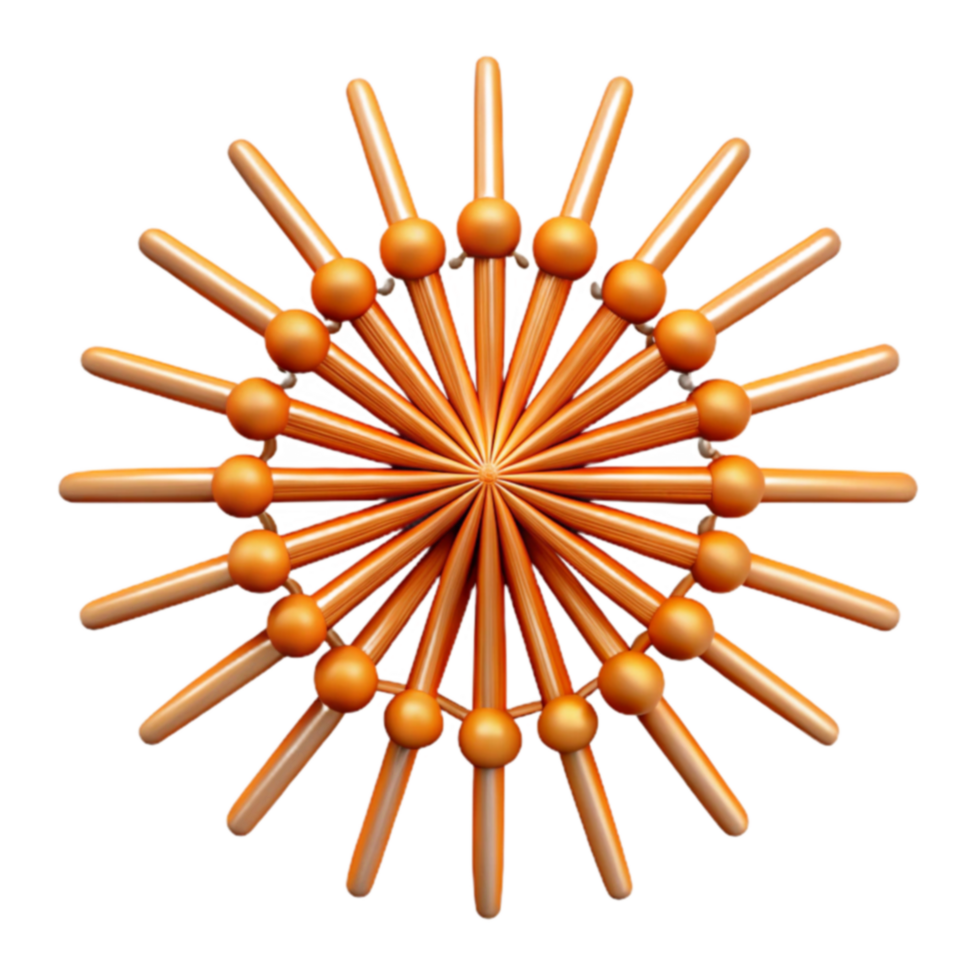 Abstract Orange Radial Structure Geometric Design with Interconnected Rods and Spheres png