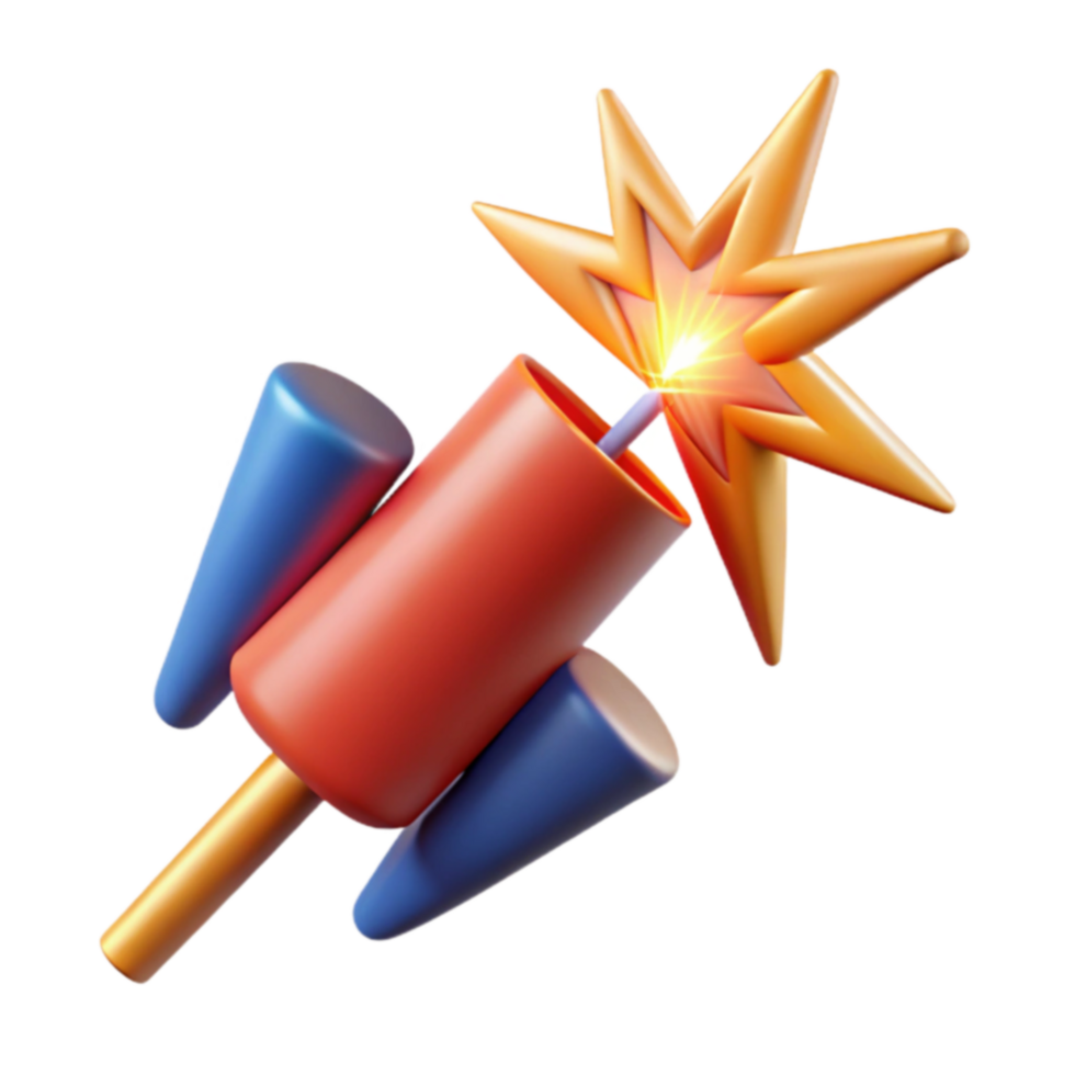 3D Render of Festive Rocket with Starburst png