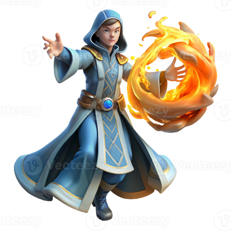serene creative Young Wizard 3D Render genuine png