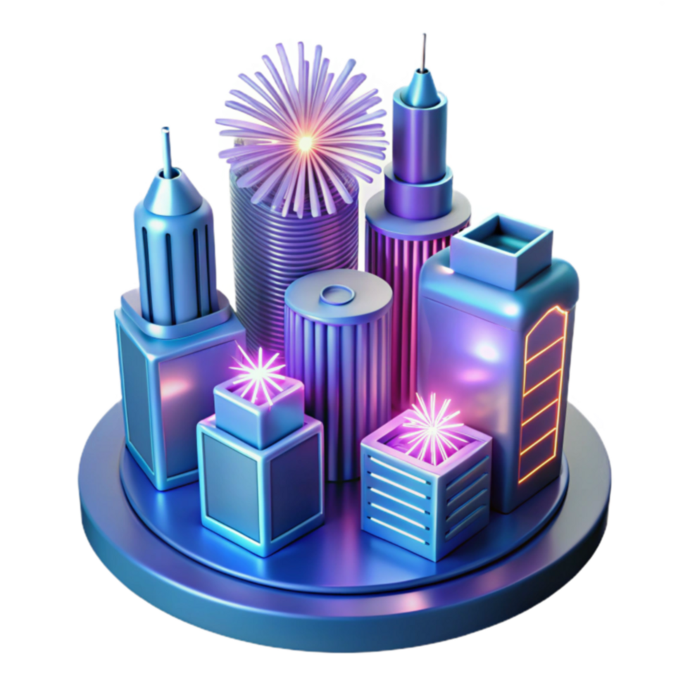 Neon Cityscape 3D Render of Futuristic Urban Structures png