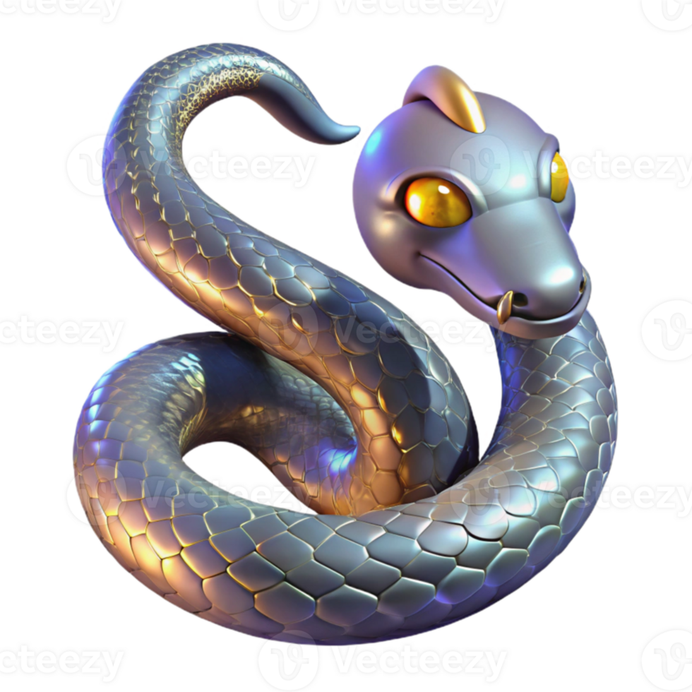 vibrant contemporary 3D Render of a Metallic Snake Illustration exclusive png