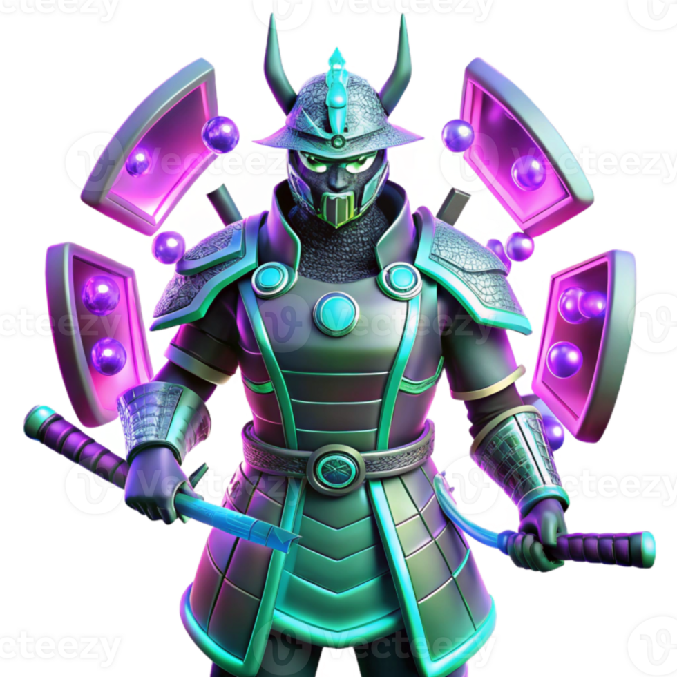 dramatic artistic Cyberpunk Samurai 3D Render original png
