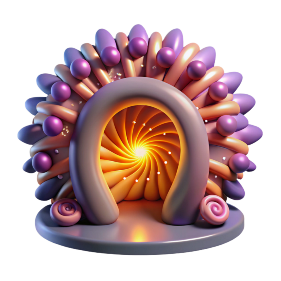 Abstract 3D Render Swirling Portal with Candy Decor png
