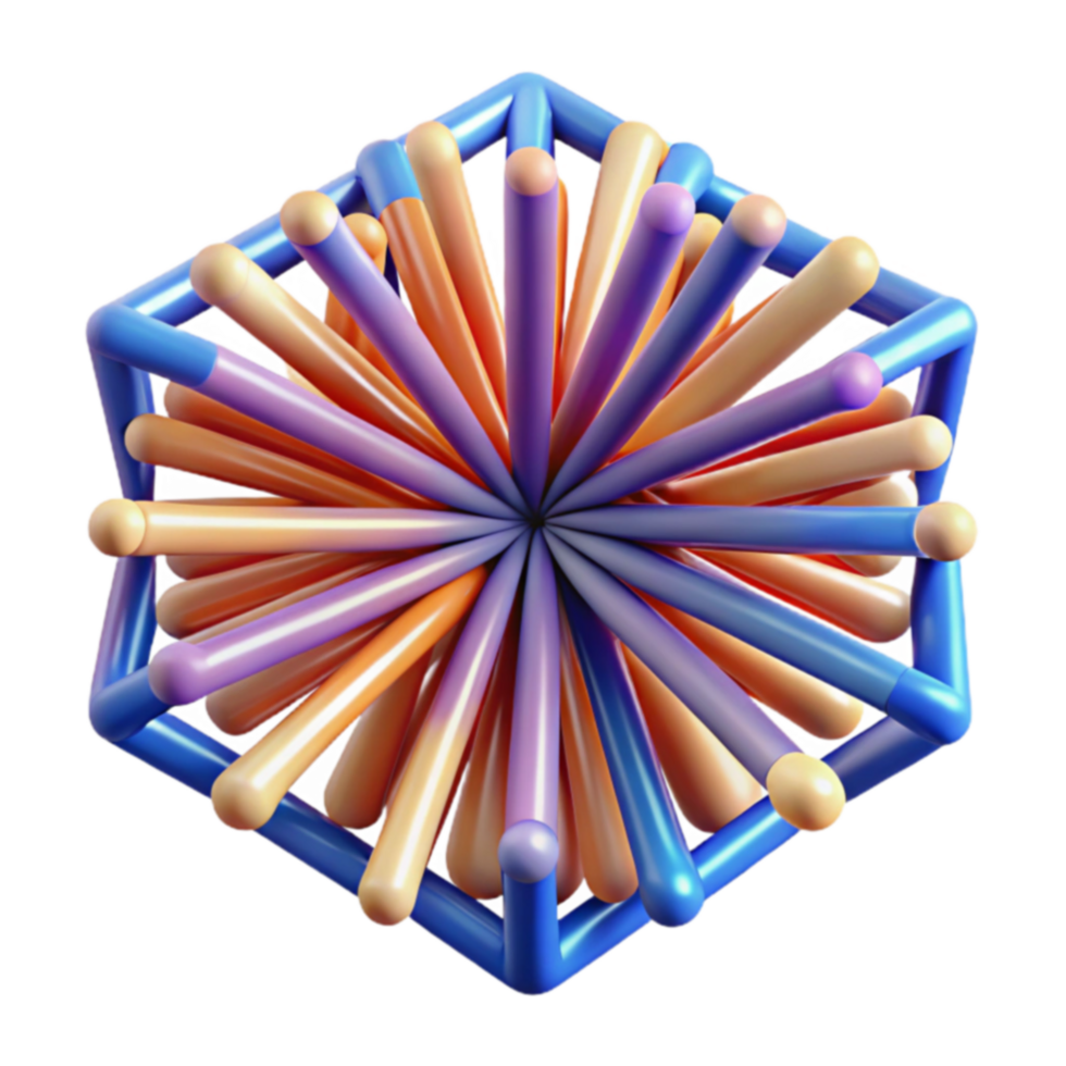 Abstract 3D Geometric Hexagon Design with Colorful Cylinders png
